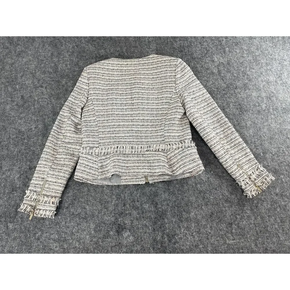 Karl Lagerfeld Blazer Jacket Women 6 White Full Zip Sport Coat Long Sleeve N299